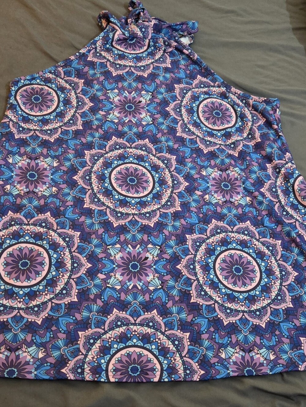 Sleeveless Women’s Halter Dress in Purple Floral Medallion Print